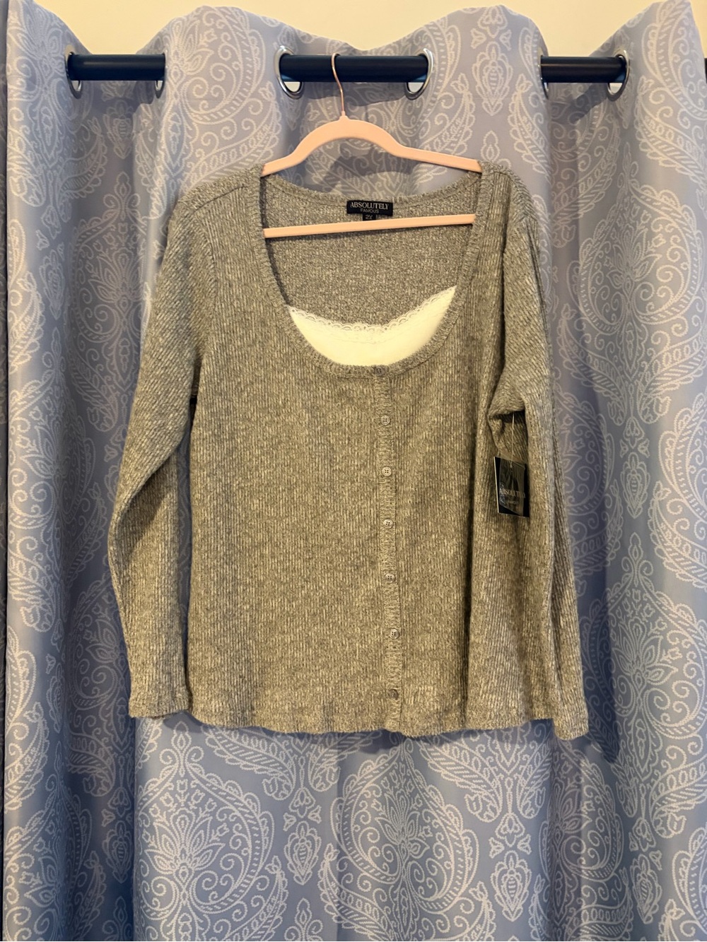 Absolutely Famous Gray Ribbed Button-Front Sweater